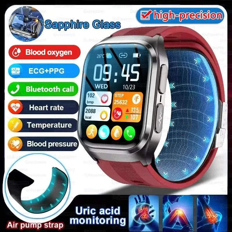 2025 New Nursing Level Health Airbag SmartWatch Men Uric Acid Blood Pressure Sport Watches IP68 Waterproof Smart Watches For Men