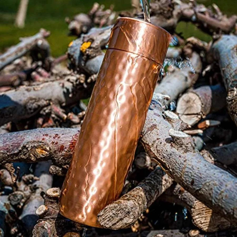 Copper Water Bottle 16oz Hammered Modern Design An Ayurvedic Pure Copper Vel For Drinking Drink More Water Lower Your Sugar In