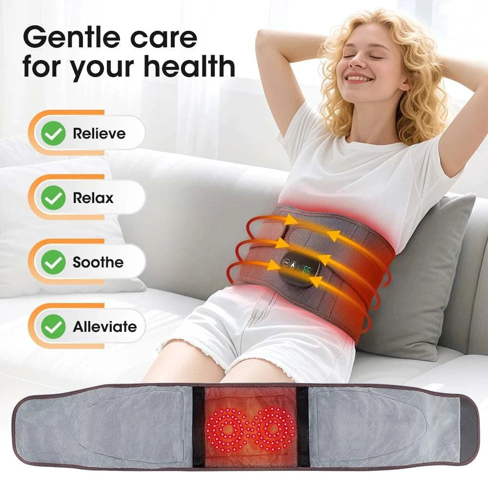 Electric Infrared Heating Waist Massage Belt Lumbar Support Brace Vibration Red Light Therapy Back Massager Pad With Extend Belt
