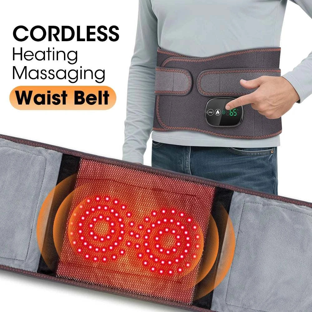 Electric Infrared Heating Waist Massage Belt Lumbar Support Brace Vibration Red Light Therapy Back Massager Pad With Extend Belt