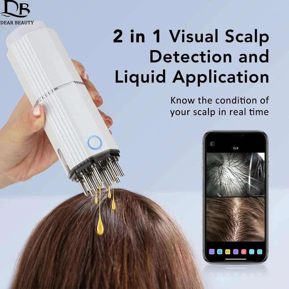Smart Phone Visual Scalp Applicator Liquid Comb EMS Red Light Therapy Hair Growth Oil Applicator Massage Comb Wireless Scalp Hair Analyzer