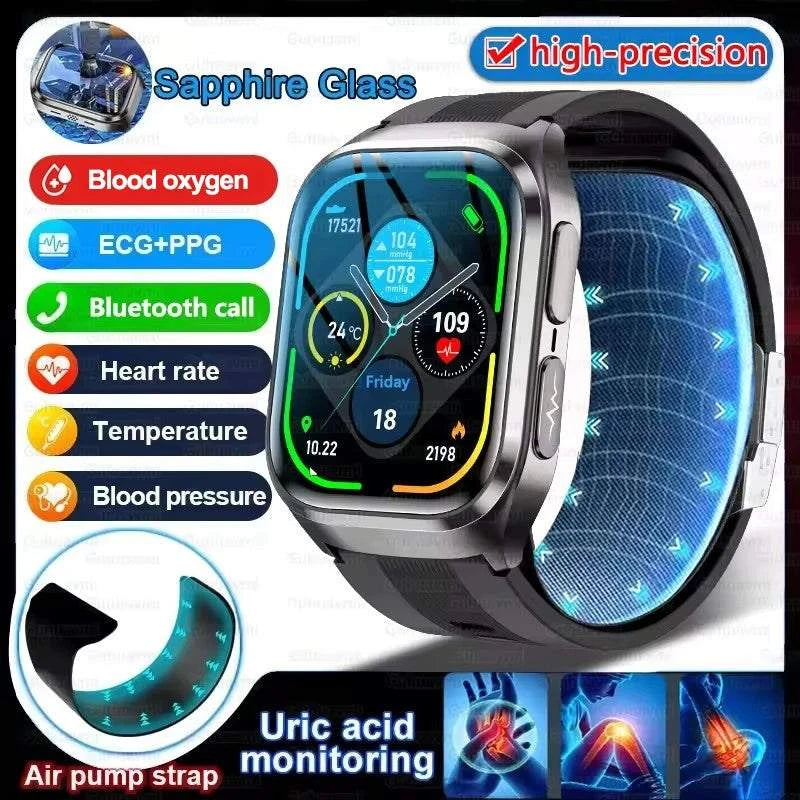 2025 New Nursing Level Health Airbag SmartWatch Men Uric Acid Blood Pressure Sport Watches IP68 Waterproof Smart Watches For Men