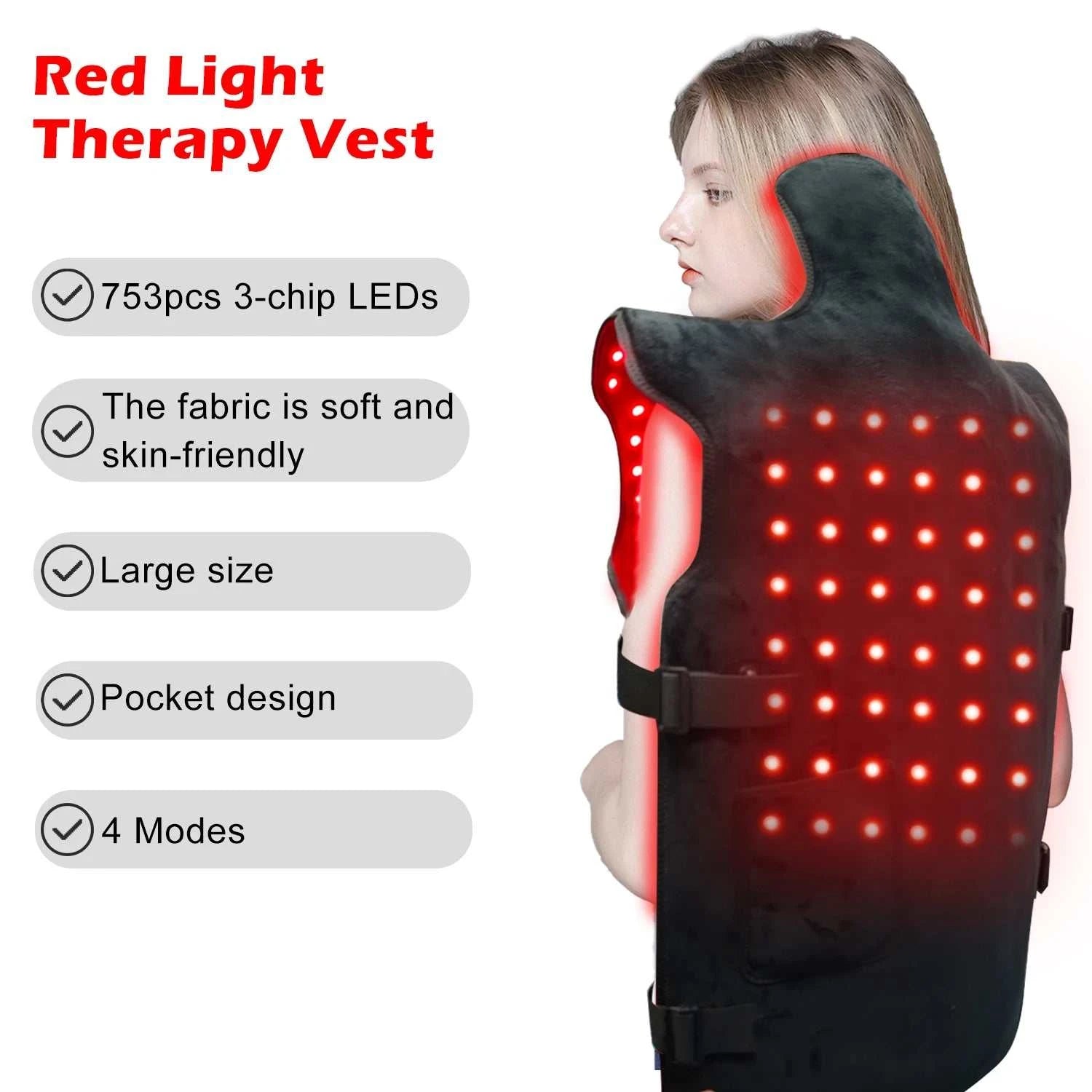 2025 New Arrival Home Use 80*56cm 80W 660nm 850nm Flexible Heat Pain Relief Red Light Therapy Waistcoat