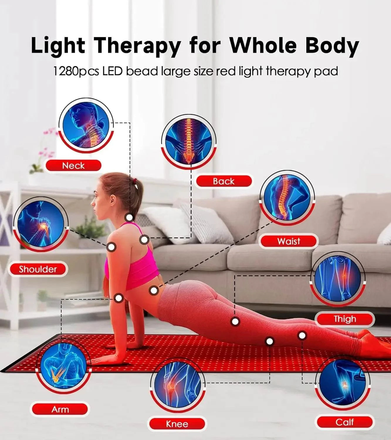 360pcs LED Red Light Therapy Pad 660nm & 850nm Near Infrared Heating Belt for Back, Shoulder, Joint Pain Relief Blanket
