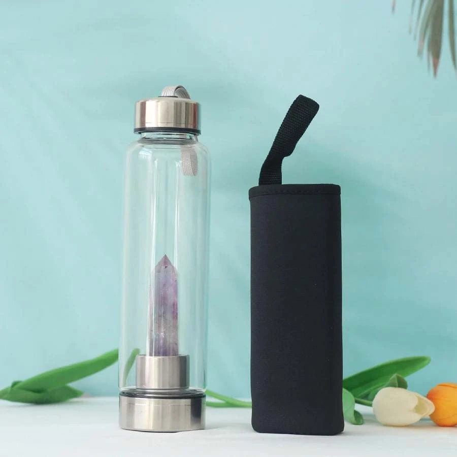 550ML Water Bottle Natural Crystal Stone Diamond Point Healing Obelisk Wand Elixir Quartz Crystal Gem Colors Water Bottle Home