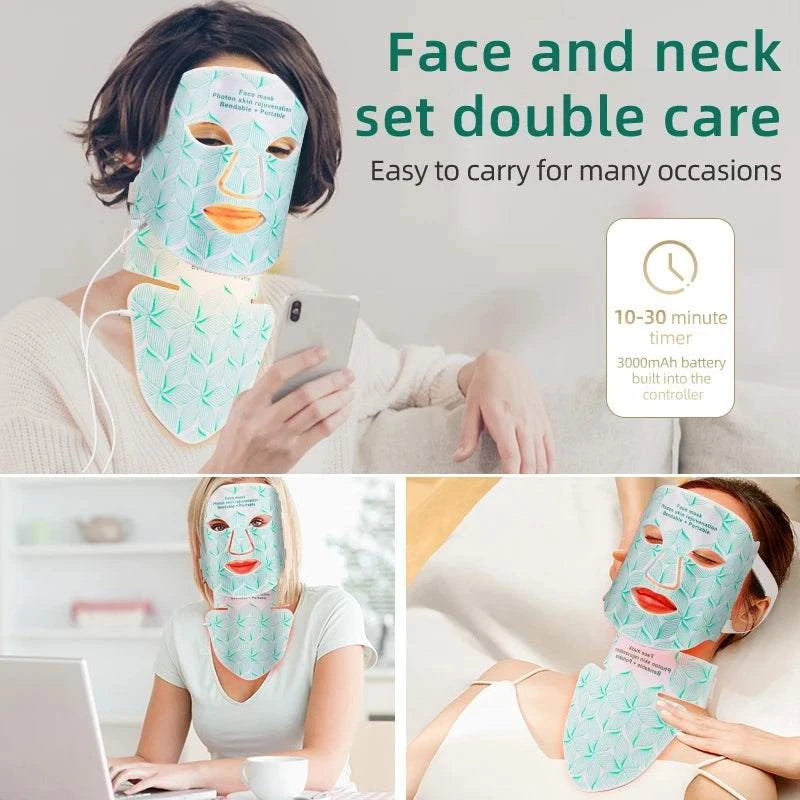 8 Colors Facial LED Mask with Neck Red Light Near Infrared Therapy Beauty Mask Anti Aging Skin Rejuvenation Lifting Tighten