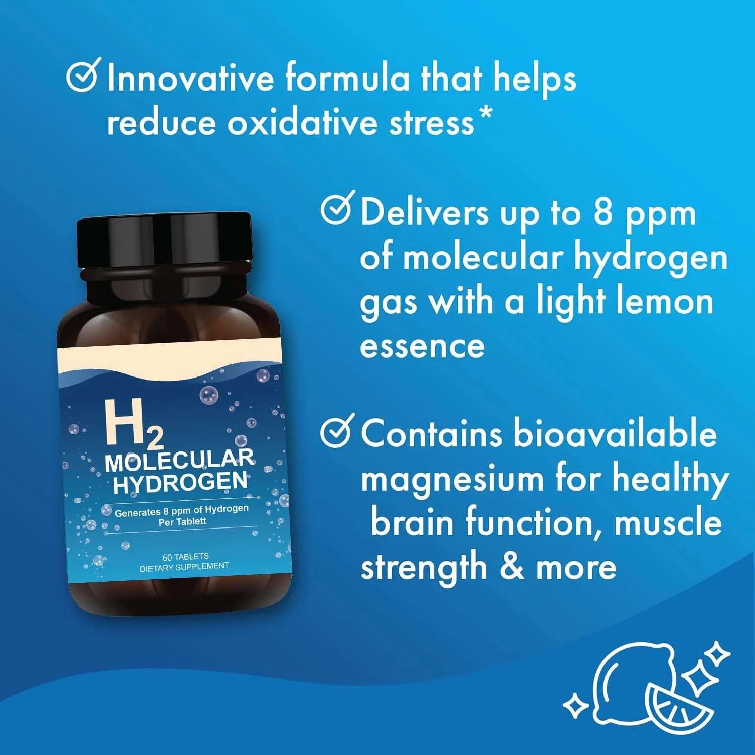Active H2 Molecular Hydrogen Water Tablets Alkaline ORP Healthy Drinking Supports Healthy Aging, Cellular Energy & Brain Health