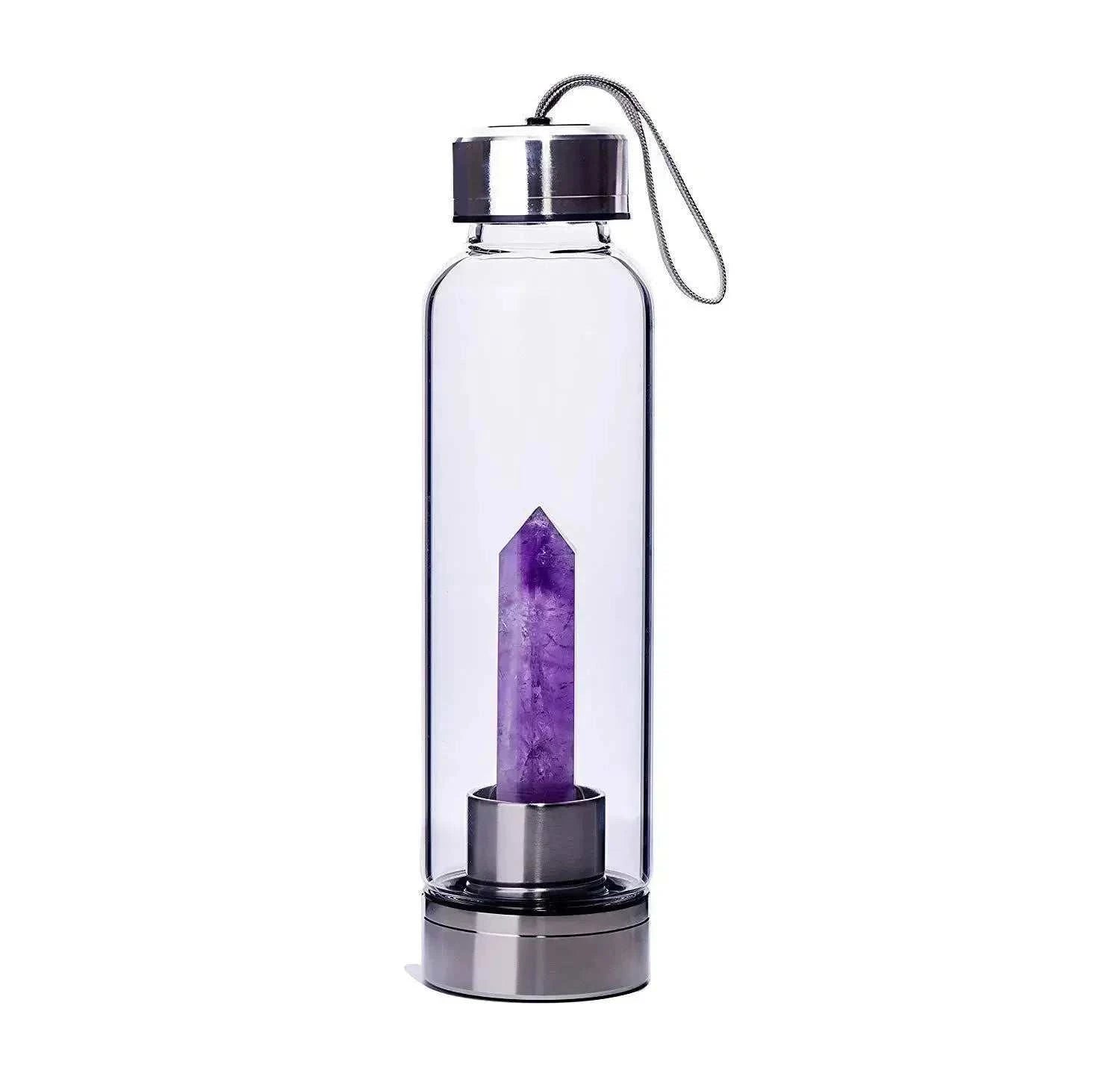 Water Bottle Natural Crystal Stone Diamond Point Healing Obelisk Wand Healing Elixir Quartz Crystal Gem Colors Rope Gemstone Cup