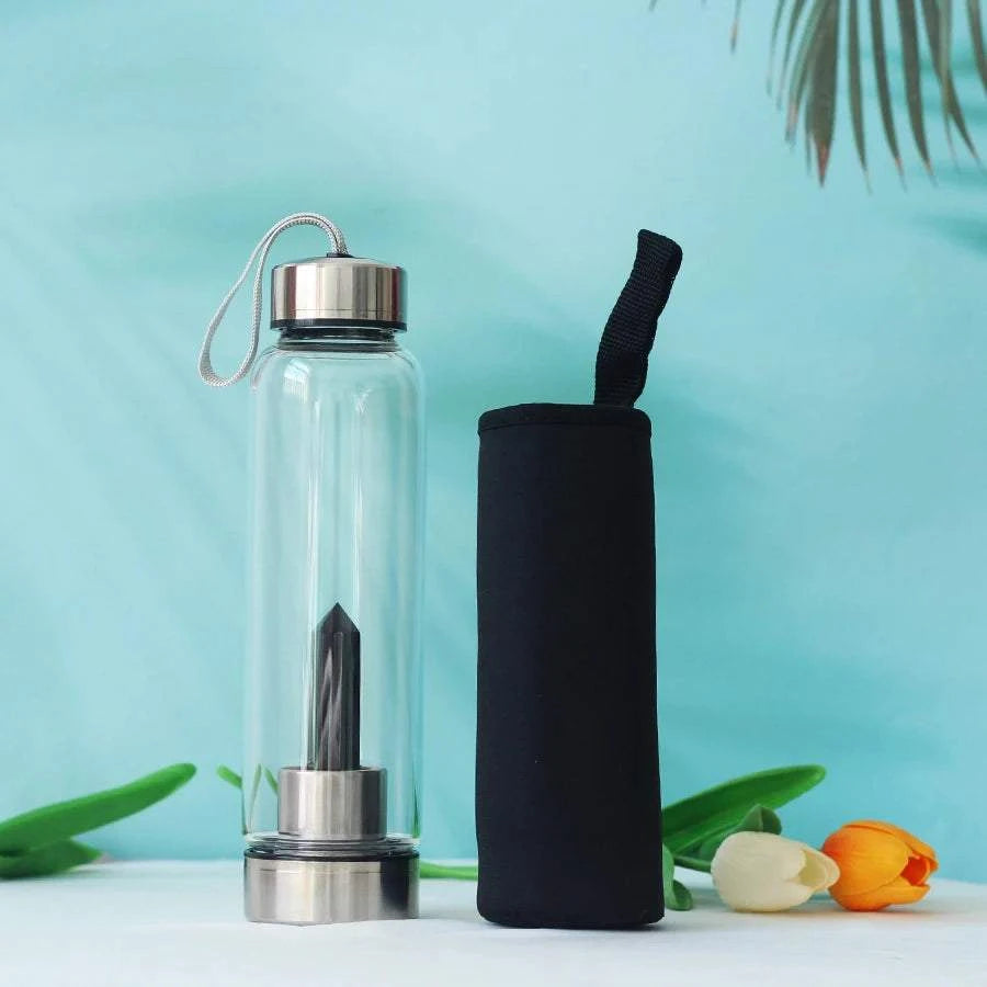550ML Water Bottle Natural Crystal Stone Diamond Point Healing Obelisk Wand Elixir Quartz Crystal Gem Colors Water Bottle Home