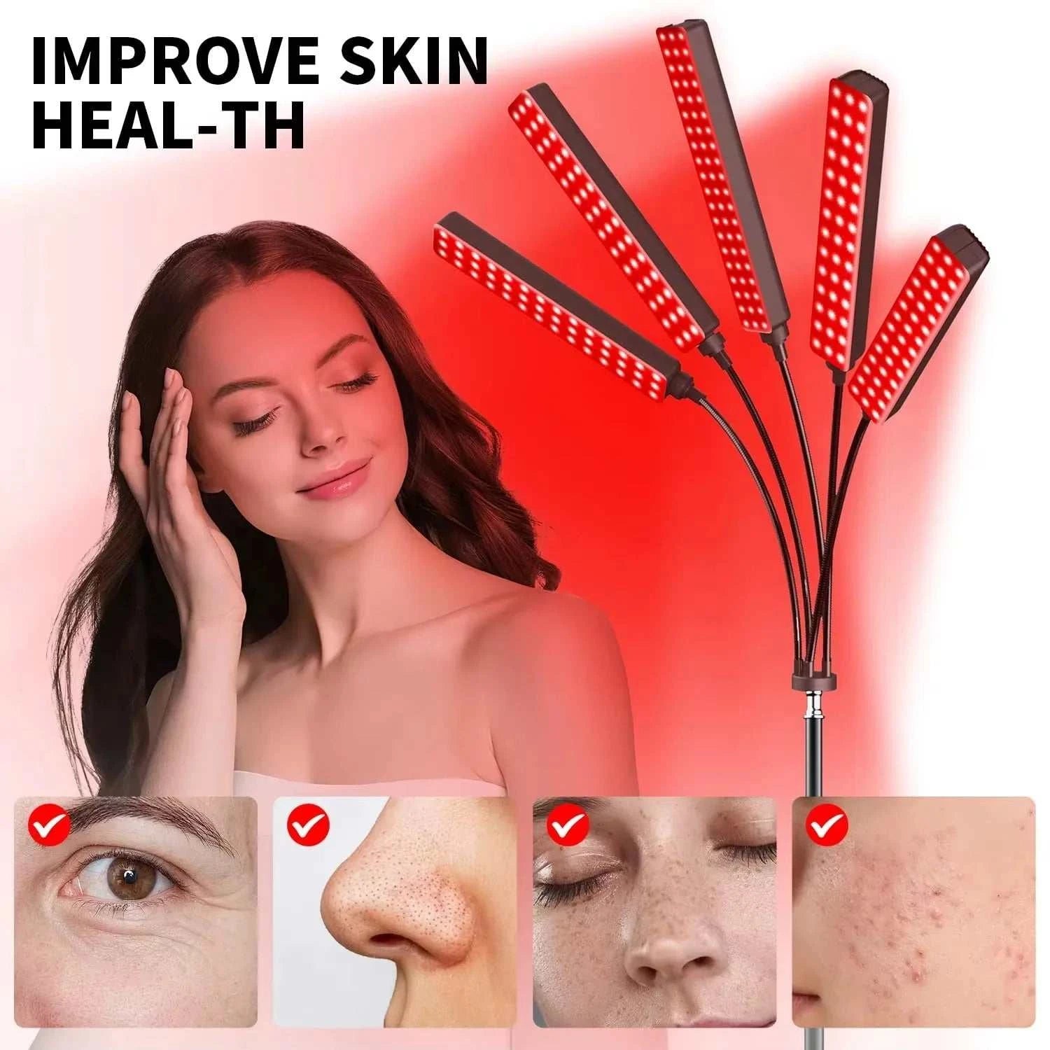 Red Light Therapy Lamp with Adjustable stand, 3in1 Chip 660& 850 nm NearInfrared Light Therapy Device for Face, Body, Pain, Skin