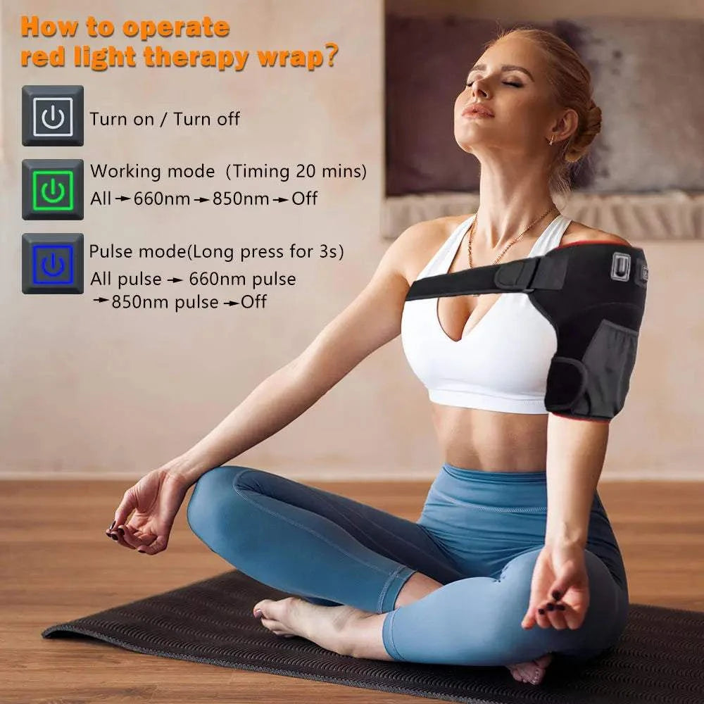 Red Light Therapy Shoulder Brace, 660&850nm Infrared Wrap Therapy with Pulse device for Improve Joint Muscle Shoulder Pain Relief
