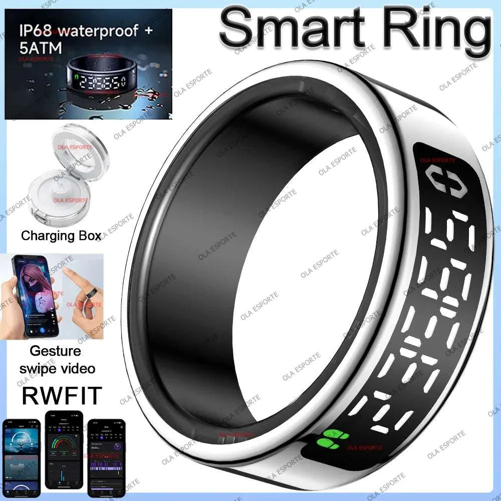 Smart Ring LED Display Screen Heart Rate Blood Oxygen Monitor Smartring Men Women Waterproof Multiple Sports Modes Ring 2025 New