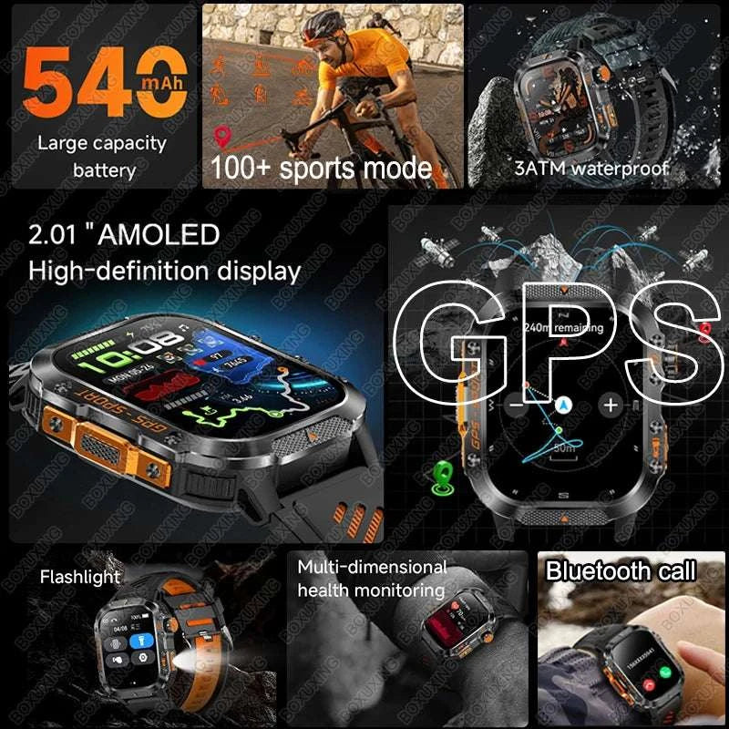 New Military-grade GPS Position Smart Watch Men For XIAOMI 3ATM Waterproof Compass 540mAh Bluetooth Call 100+Sports Smart Watch