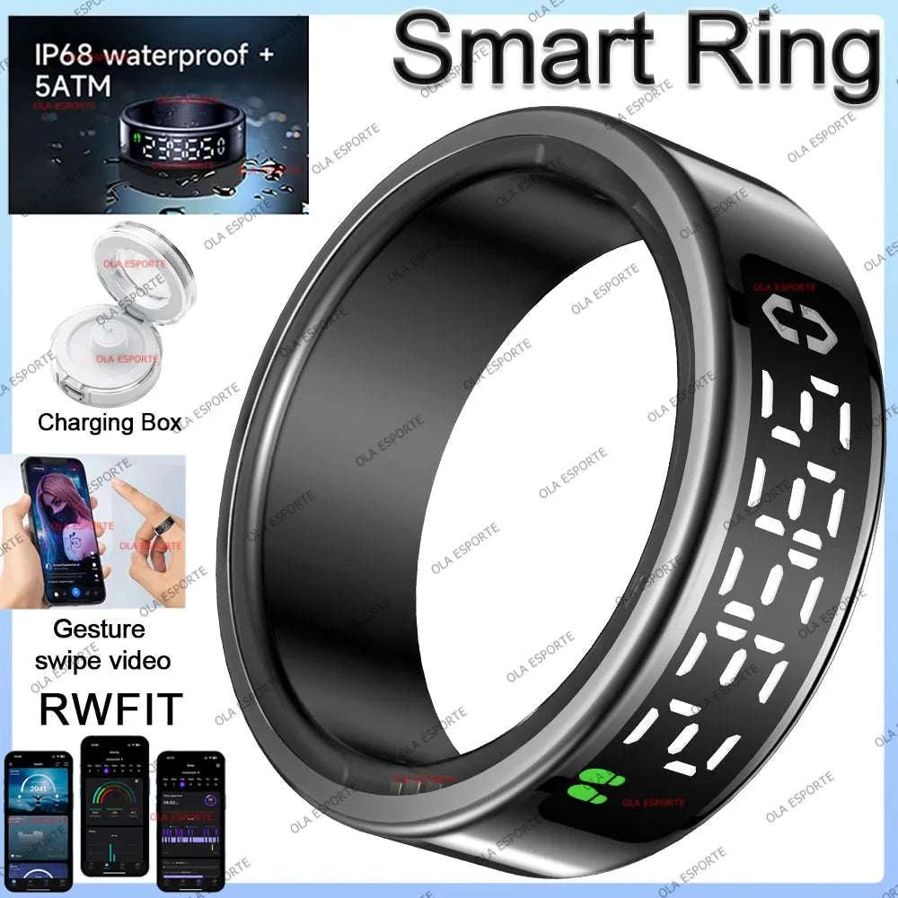 Smart Ring LED Display Screen Heart Rate Blood Oxygen Monitor Smartring Men Women Waterproof Multiple Sports Modes Ring 2025 New