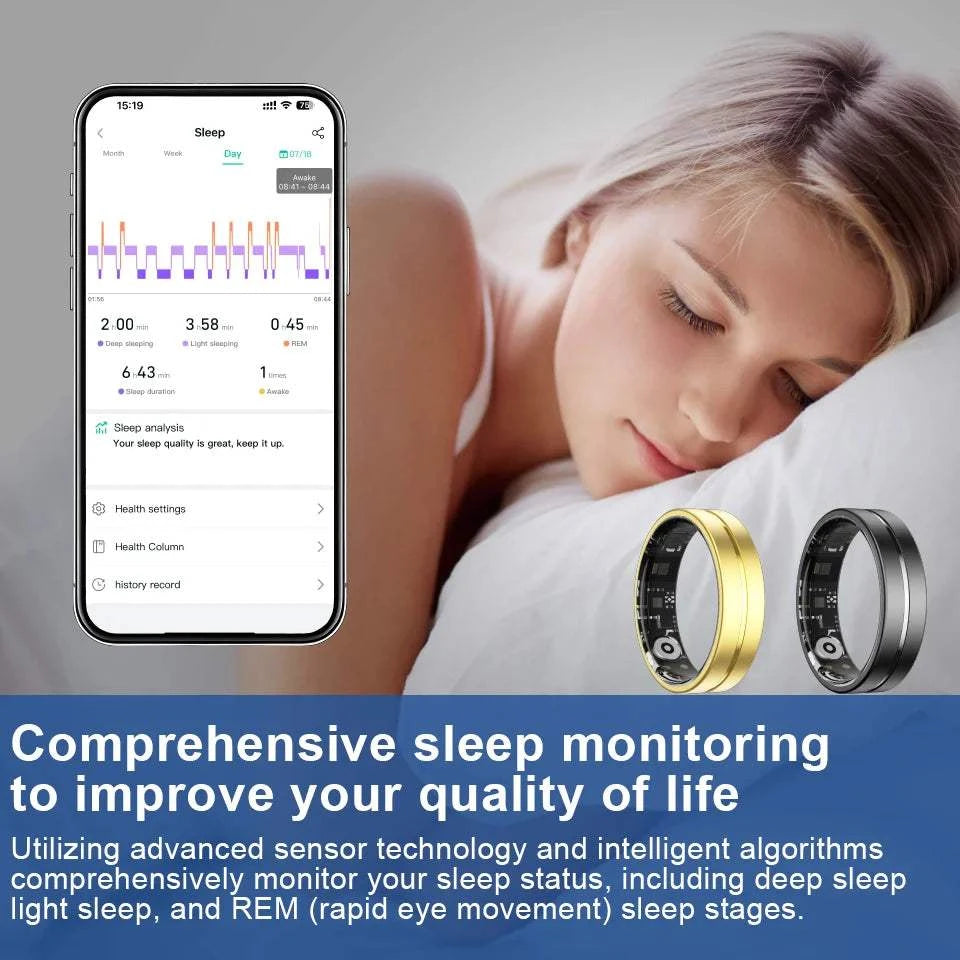 Health Monitor Smart Rings Sleep Sports Fitness Multiple Function Modes Tracking Heart Rate Blood Oxygen Ring 5ATM Waterproof