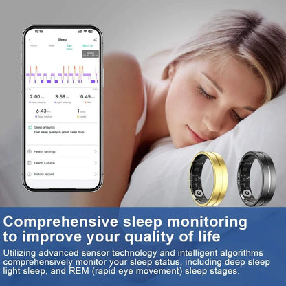 Health Monitor Smart Rings Sleep Sports Fitness Multiple Function Modes Tracking Heart Rate Blood Oxygen Ring 5ATM Waterproof