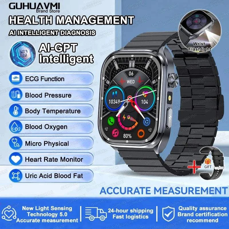 2025 New Nursing Health SmartWatch Accurate measurement Blood Fat Blood Pressure Body Analysis ECG+PPG Clock Sapphire screen Bracelet