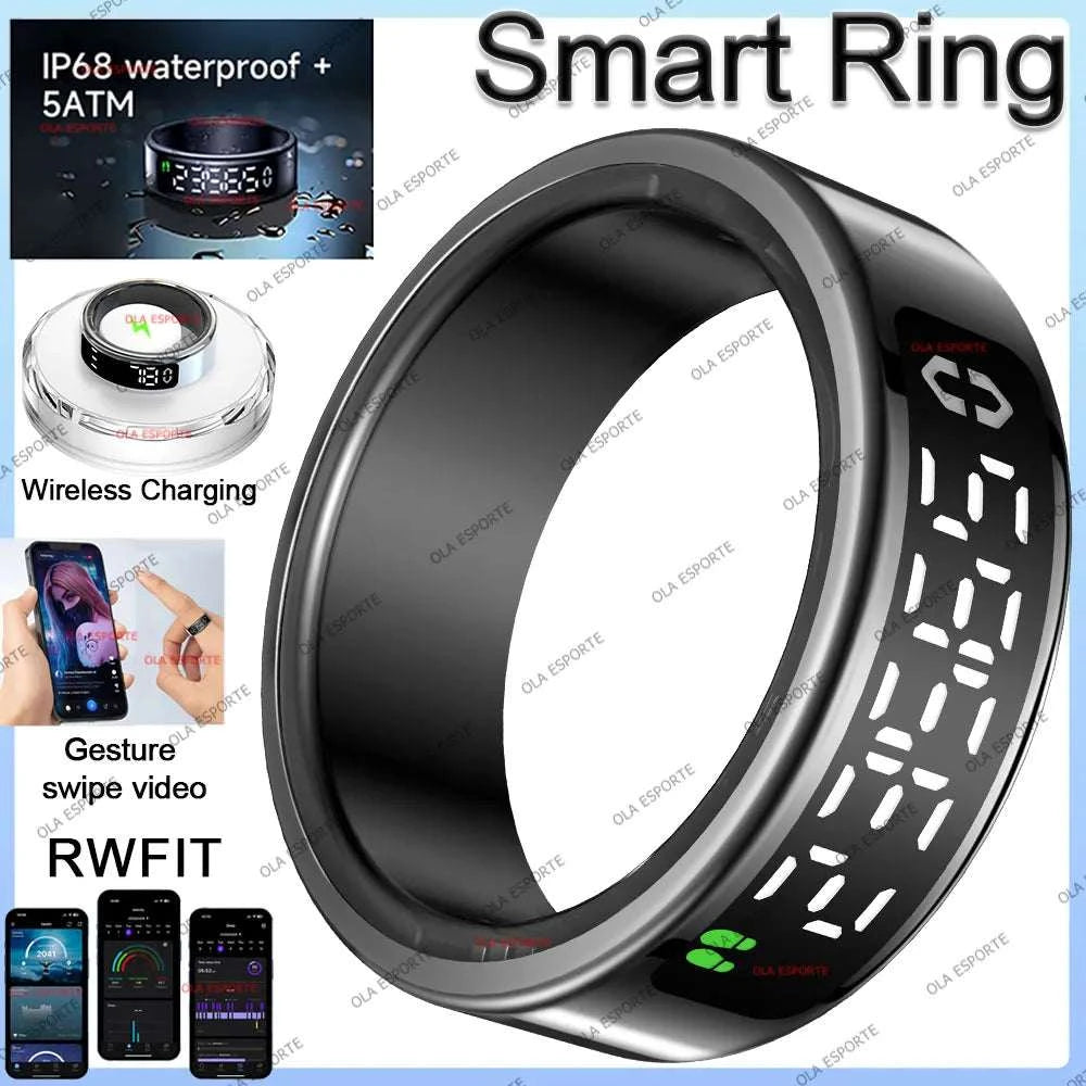 Smart Ring LED Display Screen Heart Rate Blood Oxygen Monitor Smartring Men Women Waterproof Multiple Sports Modes Ring 2025 New