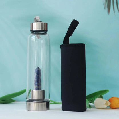 550ML Water Bottle Natural Crystal Stone Diamond Point Healing Obelisk Wand Elixir Quartz Crystal Gem Colors Water Bottle Home