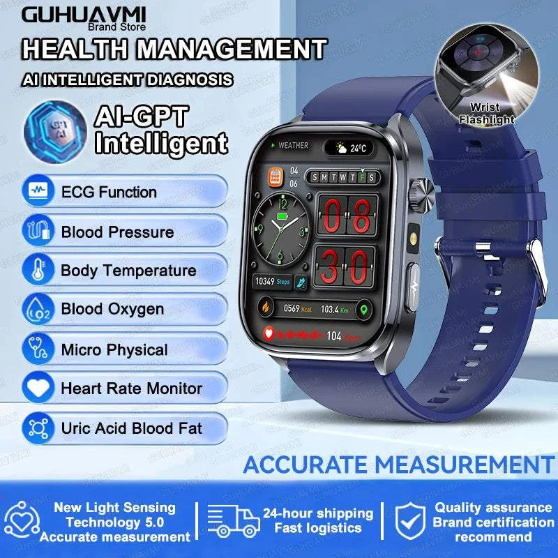 2025 New Nursing Health SmartWatch Accurate measurement Blood Fat Blood Pressure Body Analysis ECG+PPG Clock Sapphire screen Bracelet