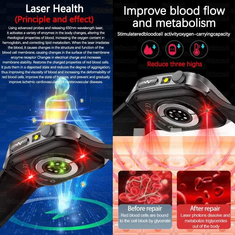 2025 New Sapphire Glass Laser Treatment Smart Watch Men Non invasive Health