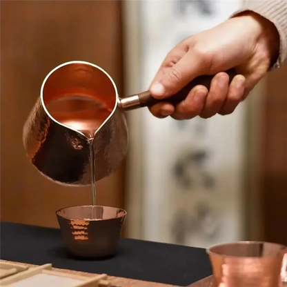 500Ml Pure Copper Latte Pitcher Milk Jug With Wooden Handle Kettles Hammer Handcraft Drinkware Tableware
