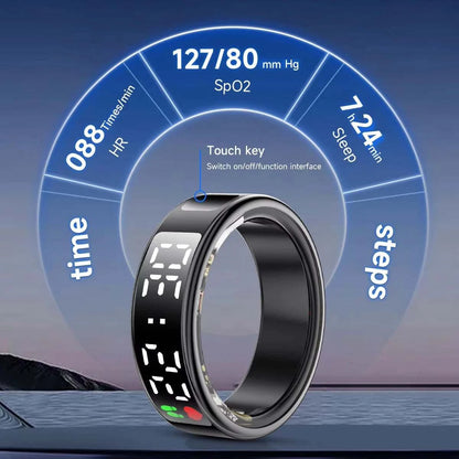 New SR08 Smart Ring LED Display Screen Heart Rate Sleeping Sports Modes Health Monitoring Men Women Stainless steel Sports Ring