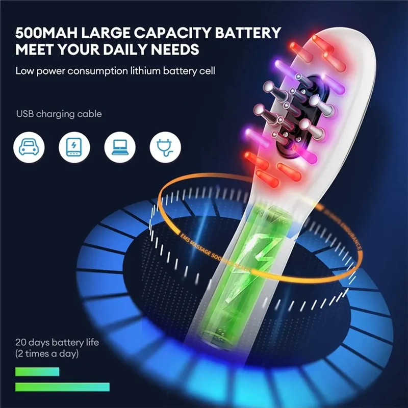 A56X White Massage Comb Vibration LED Blue Red Light Therapy Hair Massage Scalp Brush For Hair Growth Anti Hair Loss