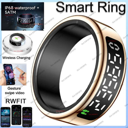 Smart Ring LED Display Screen Heart Rate Blood Oxygen Monitor Smartring Men Women Waterproof Multiple Sports Modes Ring 2025 New