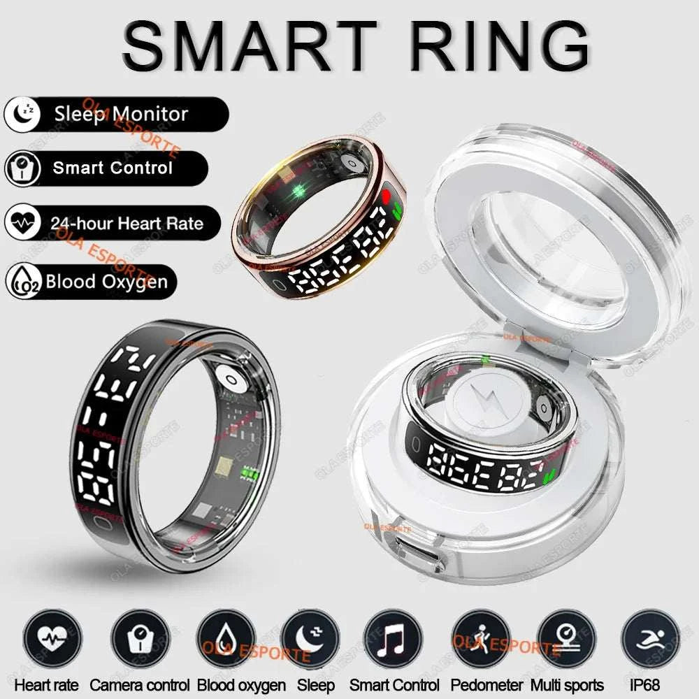 Smart Ring LED Display Screen Heart Rate Blood Oxygen Monitor Smartring Men Women Waterproof Multiple Sports Modes Ring 2025 New
