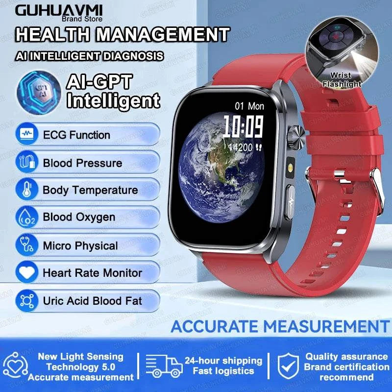 2025 New Nursing Health SmartWatch Accurate measurement Blood Fat Blood Pressure Body Analysis ECG+PPG Clock Sapphire screen Bracelet