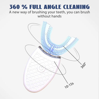 U-shaped electric toothbrush for adults, 360° smart automatic whitening with hands-free design.
