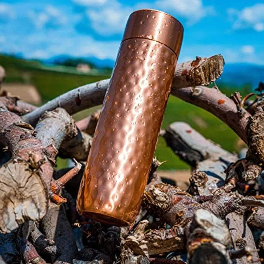 Copper Water Bottle 16oz Hammered  Modern Design An Ayurvedic Pure Copper Vel For Drinking Drink More Water Lower Your Sugar In