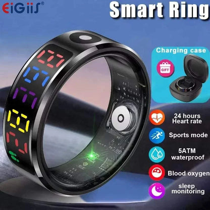 EIGIIS Color Screen display Fashion Smart Ring With Smart Touch Health blood pressure Tracker 5ATM Waterproof For Men Women R12