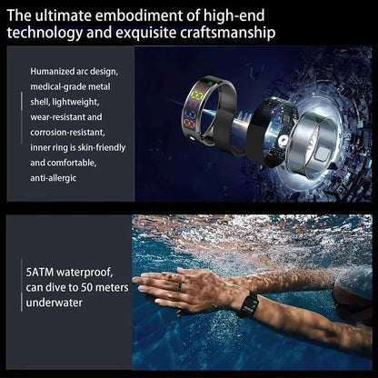 EIGIIS Color Screen display Fashion Smart Ring With Smart Touch Health blood pressure Tracker 5ATM Waterproof For Men Women R12