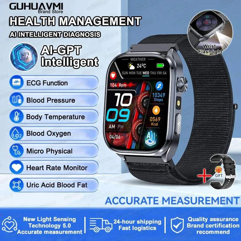 2025 New Nursing Health SmartWatch Accurate measurement Blood Fat Blood Pressure Body Analysis ECG+PPG Clock Sapphire screen Bracelet