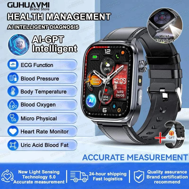 2025 New Nursing Health SmartWatch Accurate measurement Blood Fat Blood Pressure Body Analysis ECG+PPG Clock Sapphire screen Bracelet
