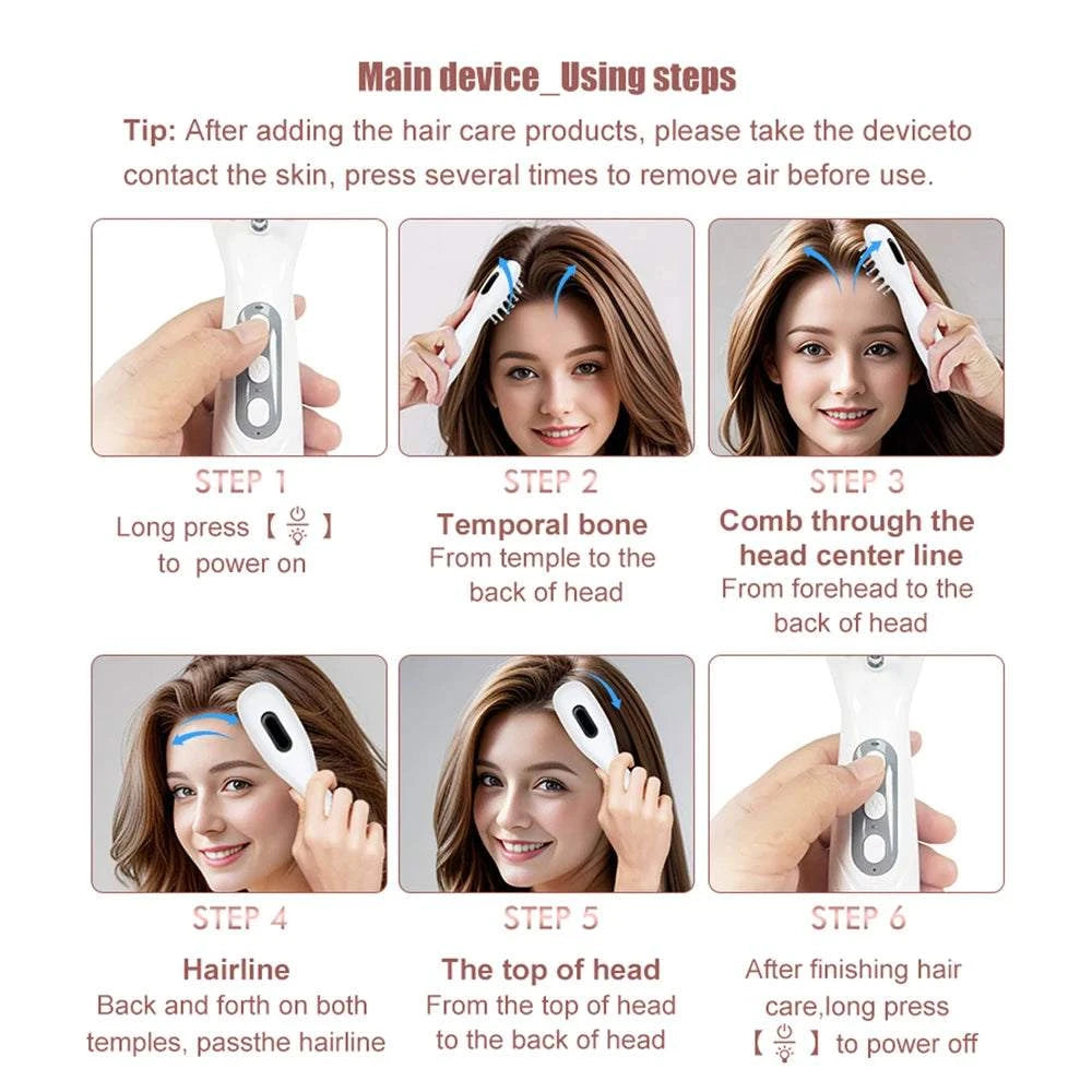 Electric Scalp Massage Comb Red Blue Light Therapy Hair Growth EMS Vibration Massage Brush Liquid Oil Applicator Anti Hair Loss