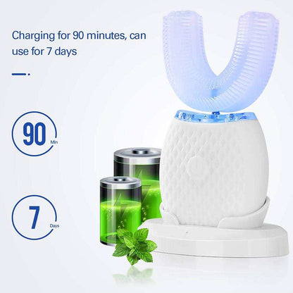 U-shaped electric toothbrush for adults with automatic whitening and deep cleaning features.