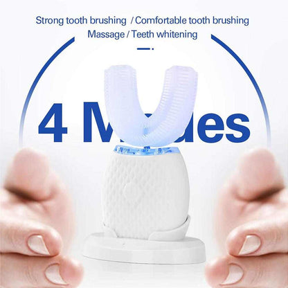 U-Shaped electric toothbrush with 360° cleaning and smart automatic whitening features.