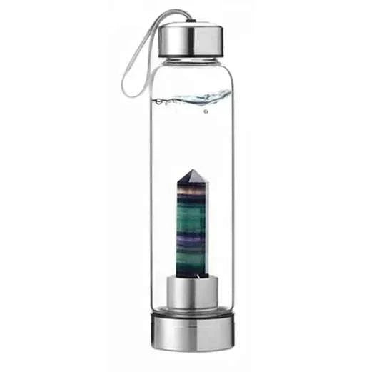 Water Bottle Natural Crystal Stone Diamond Point Healing Obelisk Wand Healing Elixir Quartz Crystal Gem Colors Rope Gemstone Cup