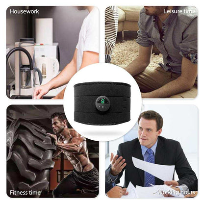EMS muscle stimulator belt for fitness and slimming used during daily activities.