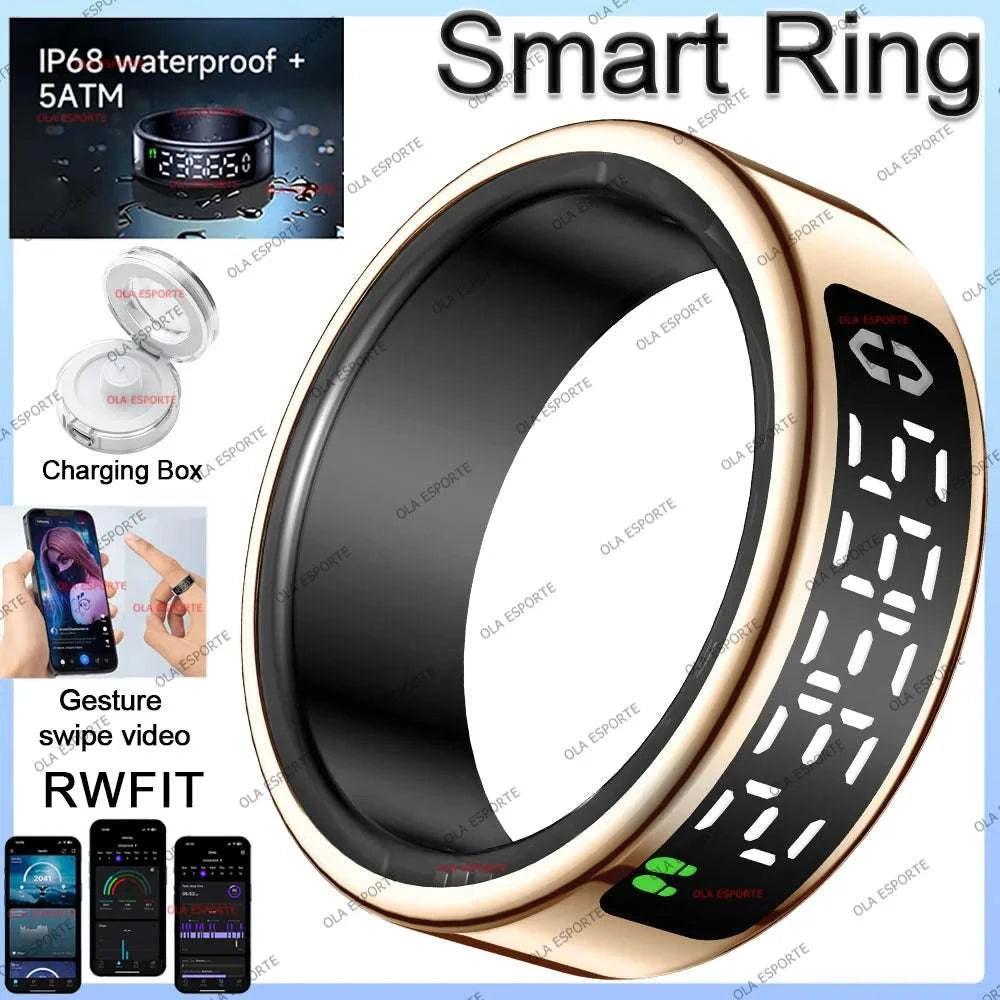 Smart Ring LED Display Screen Heart Rate Blood Oxygen Monitor Smartring Men Women Waterproof Multiple Sports Modes Ring 2025 New