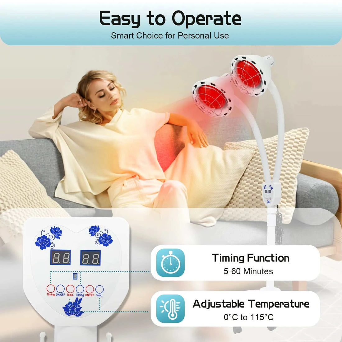 Far Infrared Light Therapy Lamp 275W Red Light Therapy Heat Lamp For Pain Relief 360° Rotatable Adjustable Light Therapy Tool