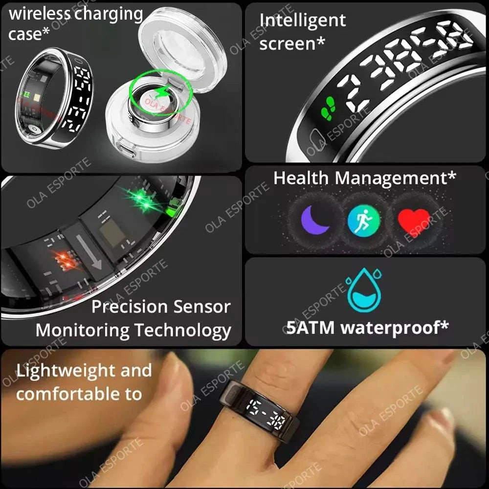 Smart Ring LED Display Screen Heart Rate Blood Oxygen Monitor Smartring Men Women Waterproof Multiple Sports Modes Ring 2025 New