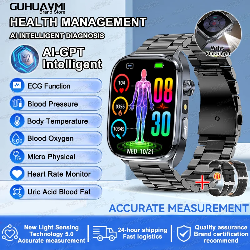 2025 New Nursing Health SmartWatch Accurate measurement Blood Fat Blood Pressure Body Analysis ECG+PPG Clock Sapphire screen Bracelet