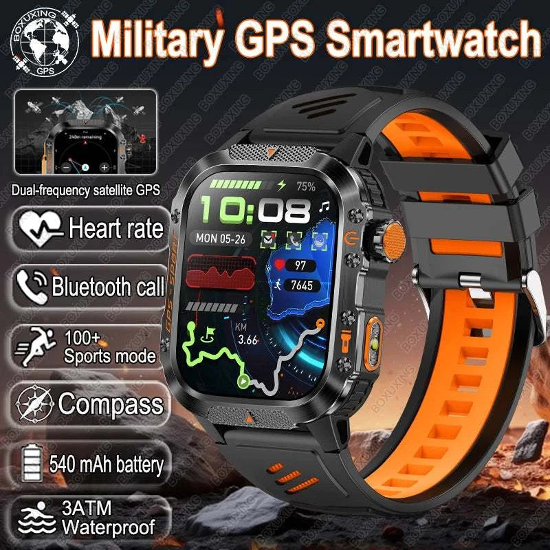 New Military-grade GPS Position Smart Watch Men For XIAOMI 3ATM Waterproof Compass 540mAh Bluetooth Call 100+Sports Smart Watch