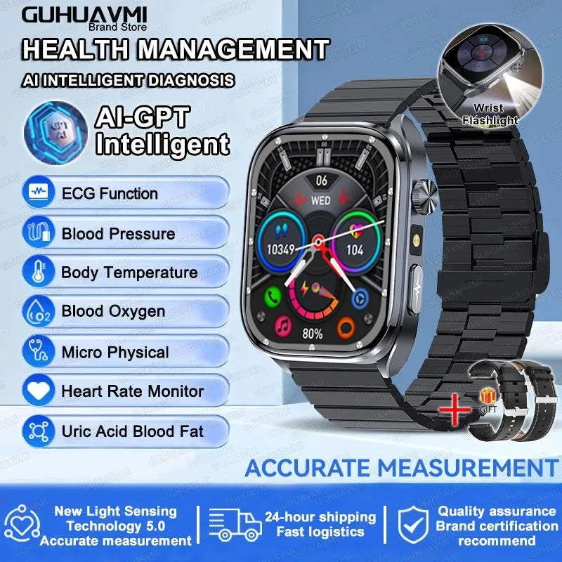 2025 New Nursing Health SmartWatch Accurate measurement Blood Fat Blood Pressure Body Analysis ECG+PPG Clock Sapphire screen Bracelet