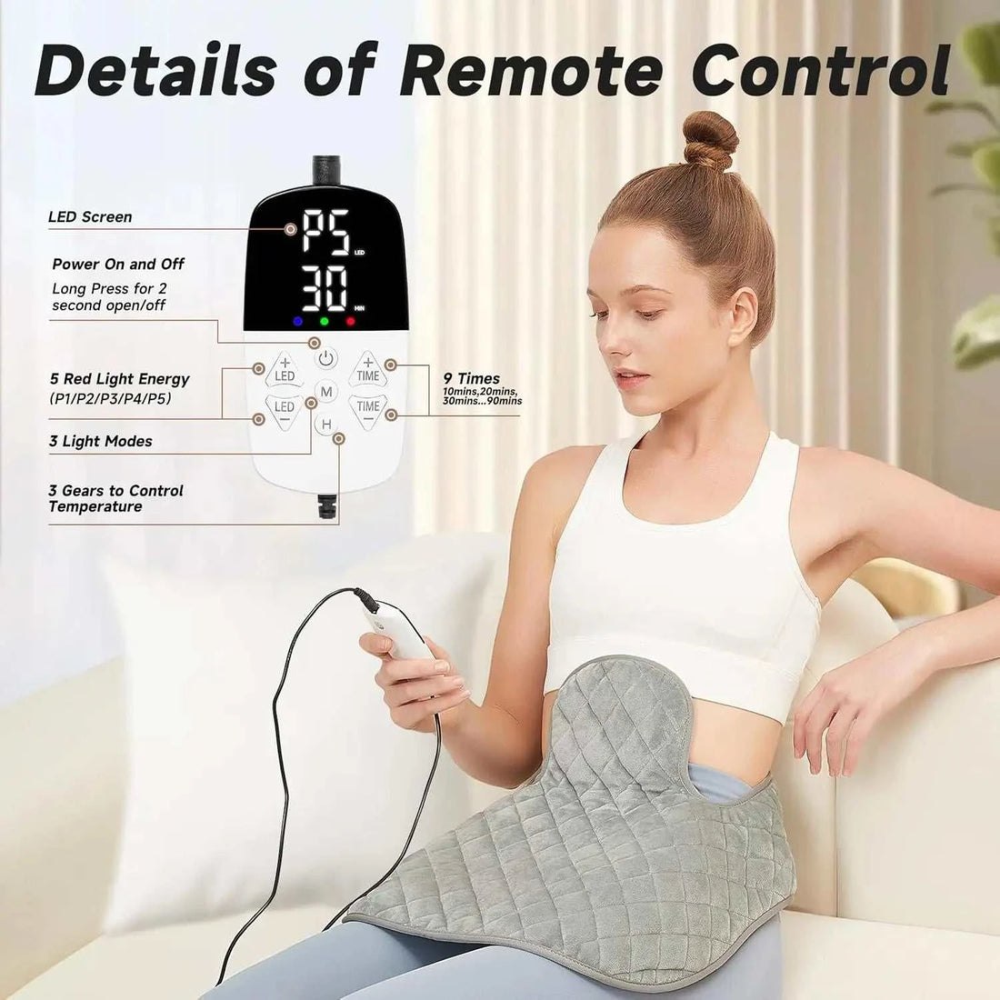 Shoulder Back Heating Pad RedLight Therapy for Body Wearable Near Infrared Shawl Therapy Belt Neck Warmer Adjustable Temperature