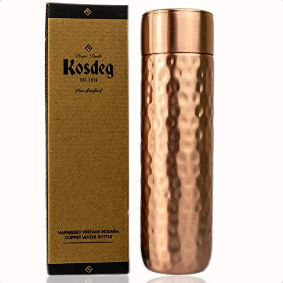 Copper Water Bottle 16oz Hammered  Modern Design An Ayurvedic Pure Copper Vel For Drinking Drink More Water Lower Your Sugar In